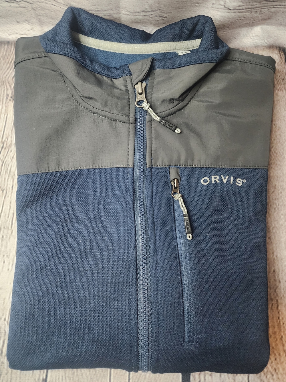 Orvis Navy and Gray Zip Front Fleece Jacket